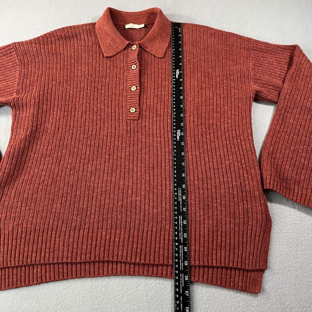 Faherty Miramar smoked paprika Linen Organic Cotton Ribbed Polo Sweater L Womens - Picture 8 of 12